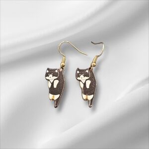 Playful Black and White Cat Earrings